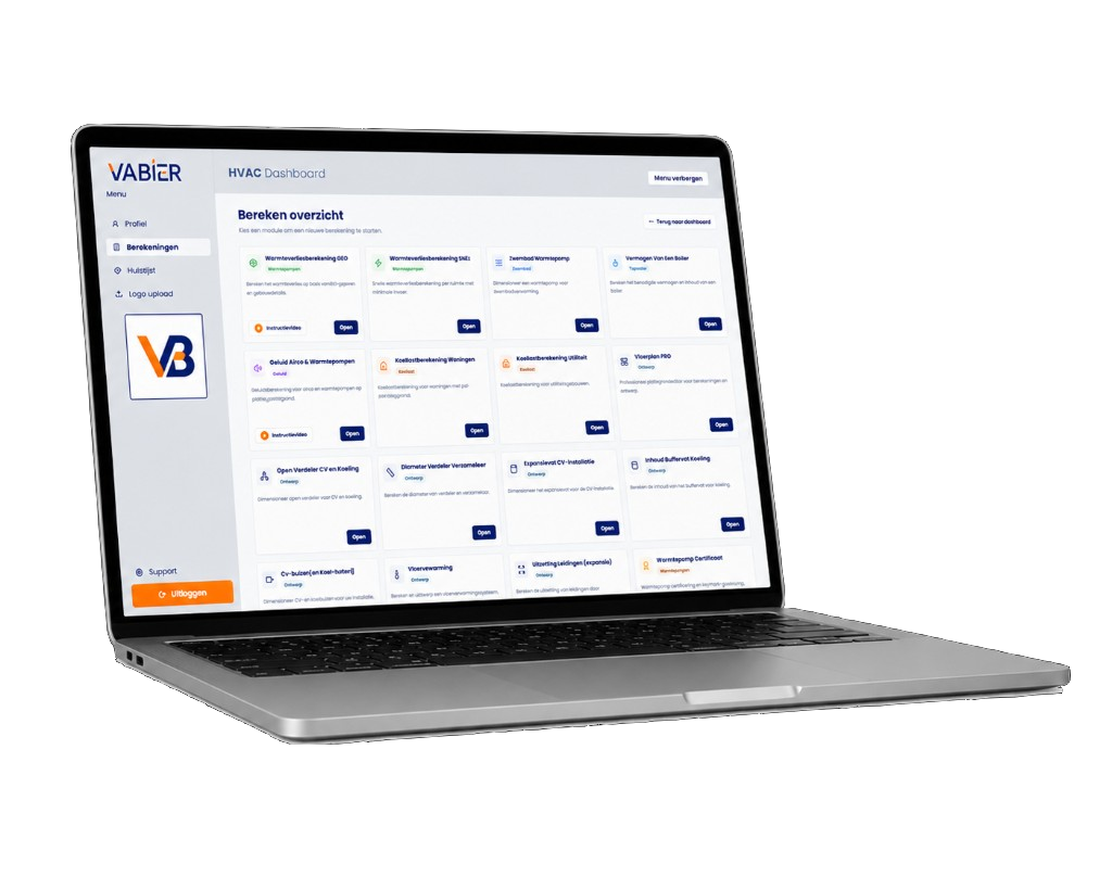 Vabier HVAC Dashboard — bereken overzicht op laptop